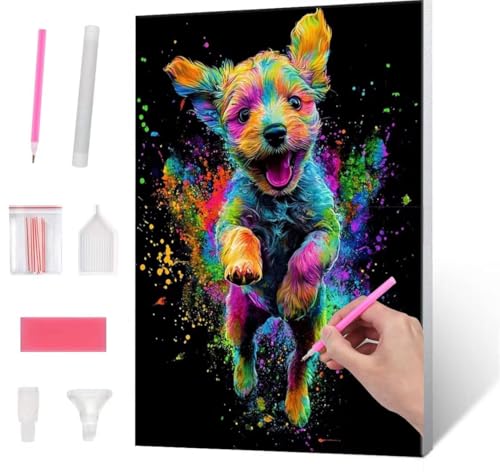 Diamond Painting Erwachsene, Diamant Painting Bilder Cute Dog 5D DIY Diamant Malerei Cross Stitch Stickerei Kunsthandwerk Set Geeignet Als Geschenk, Zur Entspannung und Als Wanddeko 90x120cm J-471 von QIANLUOO