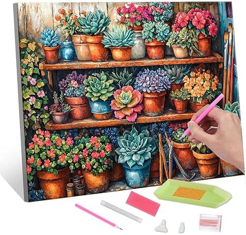 Diamond Painting Erwachsene, Diamant Painting Bilder Flowers rack 5D DIY Diamant Malerei Cross Stitch Stickerei Kunsthandwerk Set Geeignet Als Geschenk, Zur Entspannung und Als Wanddeko 90x120cm J-395 von QIANLUOO