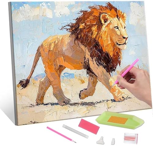 Diamond Painting Erwachsene, Diamant Painting Bilder Grassland Lion 5D DIY Diamant Malerei Cross Stitch Stickerei Kunsthandwerk Set Geeignet Als Geschenk, Zur Entspannung und Als Wanddeko 35x50cm J-81 von QIANLUOO