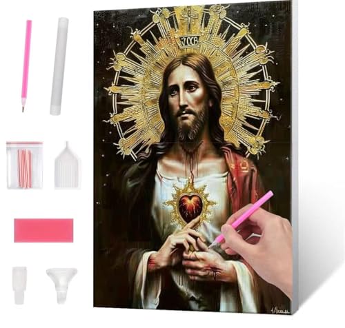 Diamond Painting Erwachsene, Diamant Painting Bilder Jesus 5D DIY Diamant Malerei Cross Stitch Stickerei Kunsthandwerk Set Geeignet Als Geschenk, Zur Entspannung und Als Wanddeko 35x50cm J-968 von QIANLUOO