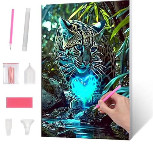 Diamond Painting Erwachsene, Diamant Painting Bilder Jungle Cheetah 5D DIY Diamant Malerei Cross Stitch Stickerei Kunsthandwerk Set Geeignet Als Geschenk, Zur Entspannung und Als Wanddeko 35x50cm J119 von QIANLUOO