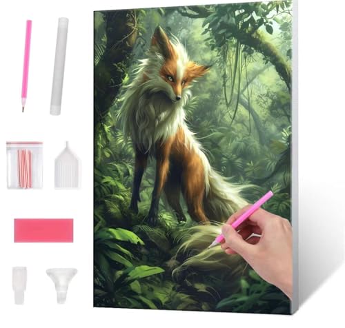 Diamond Painting Erwachsene, Diamant Painting Bilder Jungle Foxs 5D DIY Diamant Malerei Cross Stitch Stickerei Kunsthandwerk Set Geeignet Als Geschenk, Zur Entspannung und Als Wanddeko 35x50cm J-118 von QIANLUOO