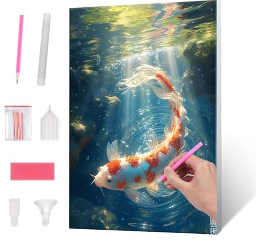 Diamond Painting Erwachsene, Diamant Painting Bilder Koi and 5D DIY Diamant Malerei Cross Stitch Stickerei Kunsthandwerk Set Geeignet Als Geschenk, Zur Entspannung und Als Wanddeko 90x120cm J-439 von QIANLUOO