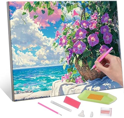 Diamond Painting Erwachsene, Diamant Painting Bilder Morning glory 5D DIY Diamant Malerei Cross Stitch Stickerei Kunsthandwerk Set Geeignet Als Geschenk, Zur Entspannung und Als Wanddeko 35x50cm J-533 von QIANLUOO