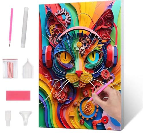 Diamond Painting Erwachsene, Diamant Painting Bilder Rainbow Cat 5D DIY Diamant Malerei Cross Stitch Stickerei Kunsthandwerk Set Geeignet Als Geschenk, Zur Entspannung und Als Wanddeko 35x50cm J-57 von QIANLUOO