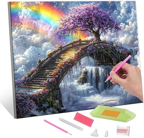 Diamond Painting Erwachsene, Diamant Painting Bilder Rainbow Scenery 5D DIY Diamant Malerei Cross Stitch Stickerei Kunsthandwerk Set Geeignet Als Geschenk, Zur Entspannung und Als Wanddeko 35x50cm J56 von QIANLUOO