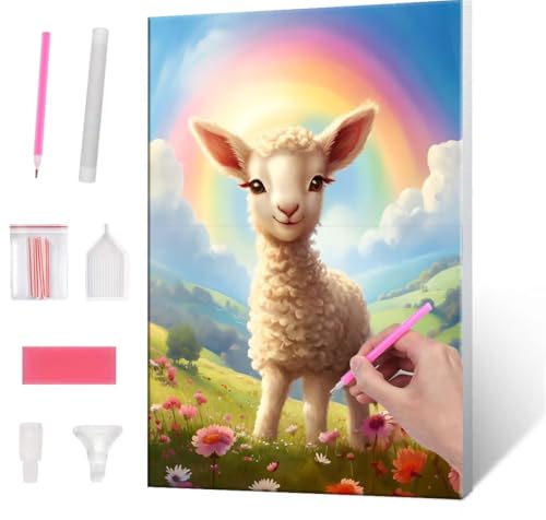 Diamond Painting Erwachsene, Diamant Painting Bilder Rainbow Sheep 5D DIY Diamant Malerei Cross Stitch Stickerei Kunsthandwerk Set Geeignet Als Geschenk, Zur Entspannung und Als Wanddeko 35x50cm J-55 von QIANLUOO