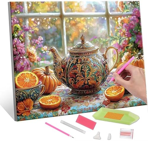 Diamond Painting Erwachsene, Diamant Painting Bilder Tea set fruit 5D DIY Diamant Malerei Cross Stitch Stickerei Kunsthandwerk Set Geeignet Als Geschenk, Zur Entspannung und Als Wanddeko 90x120cm J-85 von QIANLUOO