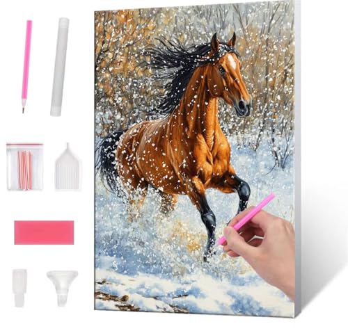 Diamond Painting Erwachsene, Diamant Painting Bilder Winter Horse 5D DIY Diamant Malerei Cross Stitch Stickerei Kunsthandwerk Set Geeignet Als Geschenk, Zur Entspannung und Als Wanddeko 35x50cm J-144 von QIANLUOO