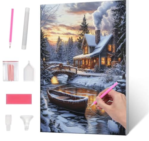 Diamond Painting Erwachsene, Diamant Painting Bilder Winter scenery 5D DIY Diamant Malerei Cross Stitch Stickerei Kunsthandwerk Set Geeignet Als Geschenk, Zur Entspannung und Als Wanddeko 35x50cm J143 von QIANLUOO