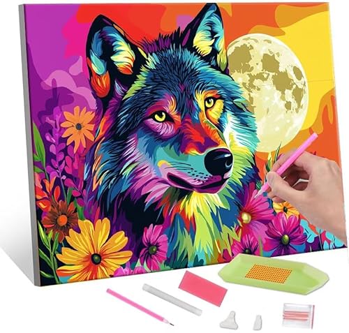 Diamond Painting Erwachsene, Diamant Painting Bilder Wolf Moon 5D DIY Diamant Malerei Cross Stitch Stickerei Kunsthandwerk Set Geeignet Als Geschenk, Zur Entspannung und Als Wanddeko 35x50cm J-548 von QIANLUOO