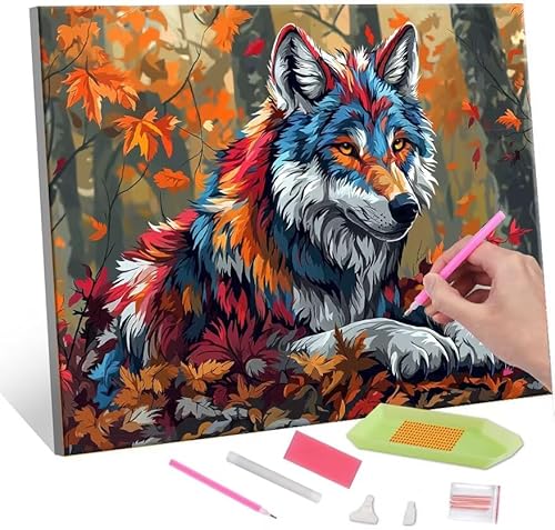 Diamond Painting Erwachsene, Diamant Painting Bilder Wolf animal 5D DIY Diamant Malerei Cross Stitch Stickerei Kunsthandwerk Set Geeignet Als Geschenk, Zur Entspannung und Als Wanddeko 35x50cm J-547 von QIANLUOO