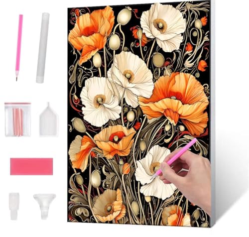 Diamond Painting Erwachsene, Diamant Painting Bilder corn poppy 5D DIY Diamant Malerei Cross Stitch Stickerei Kunsthandwerk Set Geeignet Als Geschenk, Zur Entspannung und Als Wanddeko 35x50cm J-979 von QIANLUOO