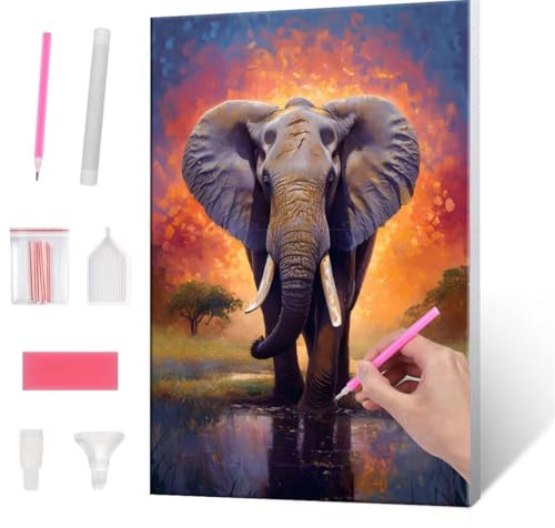 Diamond Painting Erwachsene, Diamant Painting Bilder elephant 5D DIY Diamant Malerei Cross Stitch Stickerei Kunsthandwerk Set Geeignet Als Geschenk, Zur Entspannung und Als Wanddeko 60x80cm J-122 von QIANLUOO