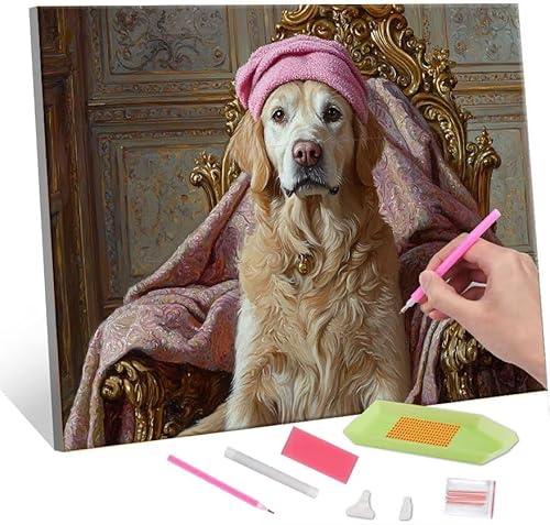 Diamond Painting Erwachsene, Diamant Painting Bilder pet dog 5D DIY Diamant Malerei Cross Stitch Stickerei Kunsthandwerk Set Geeignet Als Geschenk, Zur Entspannung und Als Wanddeko 60x80cm J-98 von QIANLUOO