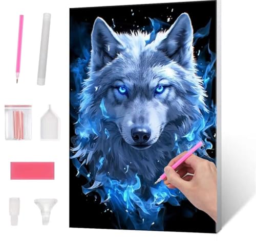 Diamond Painting Erwachsene, Diamant Painting Bilder wolf 5D DIY Diamant Malerei Cross Stitch Stickerei Kunsthandwerk Set Geeignet Als Geschenk, Zur Entspannung und Als Wanddeko 35x50cm J-542 von QIANLUOO