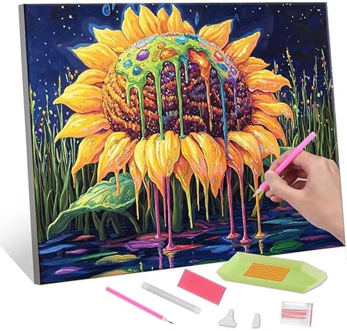 Diamond Painting Erwachsene Kinder, 5D Abstract SunFlowers Diamant Painting Bilder Anfänger, DIY Runder Vollbohrer Diamanten Malerei Stickerei Set Kreuzstich Geschenke Home Wand Dekor 80x110cm H-104 von QIANLUOO