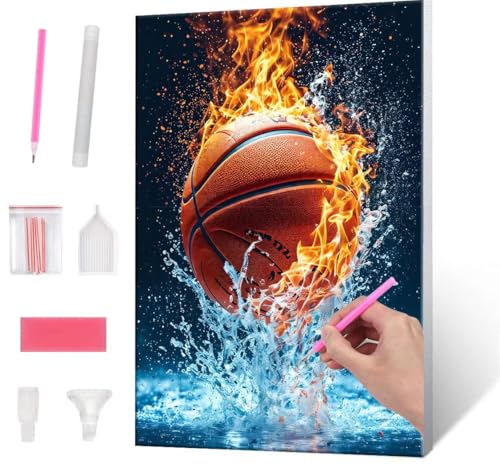 Diamond Painting Erwachsene Kinder, 5D Basketball Diamant Painting Bilder Anfänger, DIY Runder Vollbohrer Diamanten Malerei Stickerei Set Kreuzstich Frauen Geschenke Home Wand Dekorieren 30x40cm H-540 von QIANLUOO