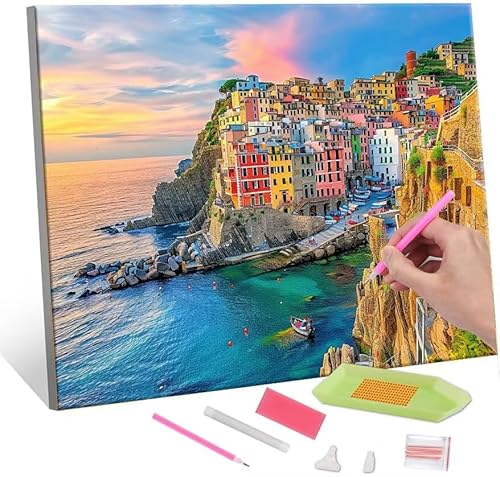 Diamond Painting Erwachsene Kinder, 5D City Scenery Diamant Painting Bilder Anfänger, DIY Runder Vollbohrer Diamanten Malerei Stickerei Set Kreuzstich Frauen Geschenke Home Wand Dekorieren 50x70cm H97 von QIANLUOO