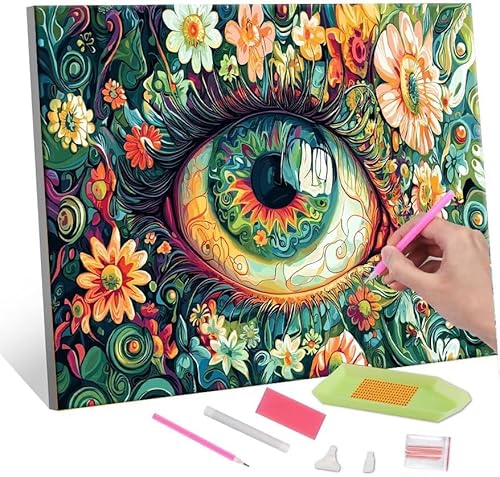 Diamond Painting Erwachsene Kinder, 5D Color Eyes Diamant Painting Bilder Anfänger, DIY Runder Vollbohrer Diamanten Malerei Stickerei Set Kreuzstich Frauen Geschenke Home Wand Dekorieren 50x70cm H-75 von QIANLUOO