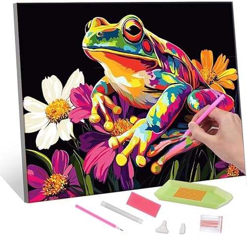 Diamond Painting Erwachsene Kinder, 5D Color Frog Diamant Painting Bilder Anfänger, DIY Runder Vollbohrer Diamanten Malerei Stickerei Set Kreuzstich Frauen Geschenke Home Wand Dekorieren 30x40cm H-74 von QIANLUOO