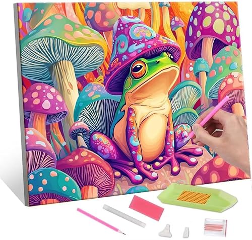 Diamond Painting Erwachsene Kinder, 5D Color Frog Diamant Painting Bilder Anfänger, DIY Runder Vollbohrer Diamanten Malerei Stickerei Set Kreuzstich Frauen Geschenke Home Wand Dekorieren 80x110cm H-73 von QIANLUOO