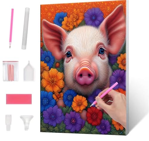 Diamond Painting Erwachsene Kinder, 5D Color Pig Diamant Painting Bilder Anfänger, DIY Runder Vollbohrer Diamanten Malerei Stickerei Set Kreuzstich Frauen Geschenke Home Wand Dekorieren 80x110cm H-64 von QIANLUOO