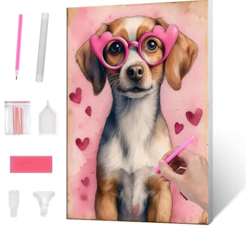 Diamond Painting Erwachsene Kinder, 5D Cute Dog Diamant Painting Bilder Anfänger, DIY Runder Vollbohrer Diamanten Malerei Stickerei Set Kreuzstich Frauen Geschenke Home Wand Dekorieren 50x70cm H-469 von QIANLUOO