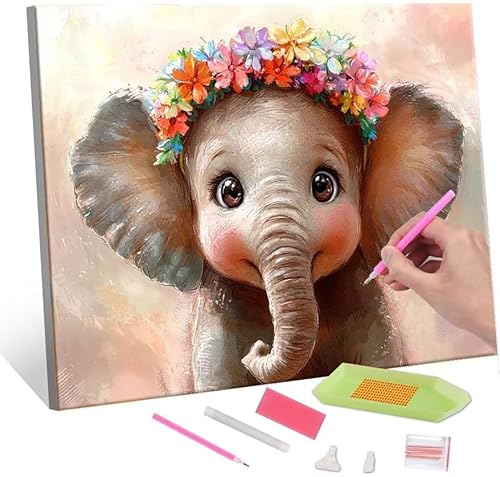 Diamond Painting Erwachsene Kinder, 5D Cute little elephant Diamant Painting Bilder Anfänger, DIY Runder Vollbohrer Diamanten Malerei Stickerei Set Kreuzstich Geschenke Home Wand Dekor 50x70cm H-507 von QIANLUOO