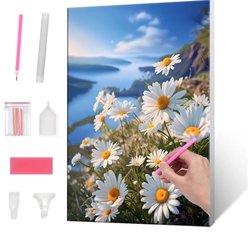 Diamond Painting Erwachsene Kinder, 5D Daisy Diamant Painting Bilder Anfänger, DIY Runder Vollbohrer Diamanten Malerei Stickerei Set Kreuzstich Frauen Geschenke Home Wand Dekorieren 30x40cm H-107 von QIANLUOO