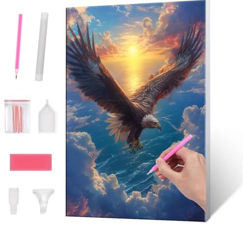 Diamond Painting Erwachsene Kinder, 5D Eagle Diamant Painting Bilder Anfänger, DIY Runder Vollbohrer Diamanten Malerei Stickerei Set Kreuzstich Frauen Geschenke Home Wand Dekorieren 30x40cm H-953 von QIANLUOO