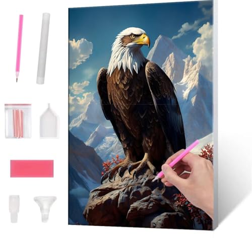 Diamond Painting Erwachsene Kinder, 5D Eagle Diamant Painting Bilder Anfänger, DIY Runder Vollbohrer Diamanten Malerei Stickerei Set Kreuzstich Frauen Geschenke Home Wand Dekorieren 30x40cm H-954 von QIANLUOO