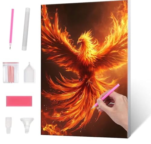 Diamond Painting Erwachsene Kinder, 5D Fire Phoenix Diamant Painting Bilder Anfänger, DIY Runder Vollbohrer Diamanten Malerei Stickerei Set Kreuzstich Geschenke Home Wand Dekorieren 80x110cm H-413 von QIANLUOO