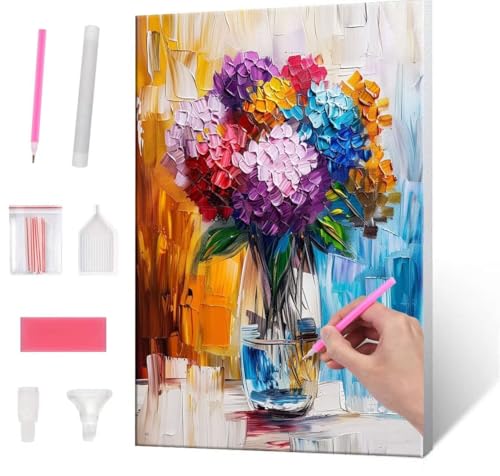 Diamond Painting Erwachsene Kinder, 5D Flowers Vase Diamant Painting Bilder Anfänger, DIY Runder Vollbohrer Diamanten Malerei Stickerei Set Kreuzstich Geschenke Home Wand Dekorieren 50x70cm H-371 von QIANLUOO