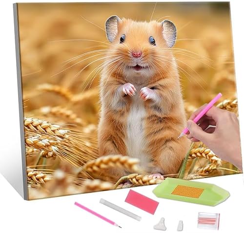 Diamond Painting Erwachsene Kinder, 5D Hamster Diamant Painting Bilder Anfänger, DIY Runder Vollbohrer Diamanten Malerei Stickerei Set Kreuzstich Frauen Geschenke Home Wand Dekorieren 80x110cm H-76 von QIANLUOO