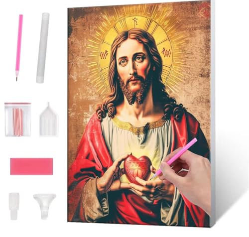 Diamond Painting Erwachsene Kinder, 5D Jesus Diamant Painting Bilder Anfänger, DIY Runder Vollbohrer Diamanten Malerei Stickerei Set Kreuzstich Frauen Geschenke Home Wand Dekorieren 30x40cm H-966 von QIANLUOO