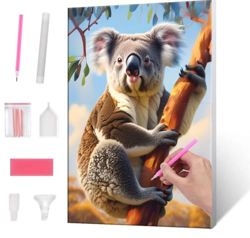 Diamond Painting Erwachsene Kinder, 5D Koala Diamant Painting Bilder Anfänger, DIY Runder Vollbohrer Diamanten Malerei Stickerei Set Kreuzstich Frauen Geschenke Home Wand Dekorieren 50x70cm H-463 von QIANLUOO