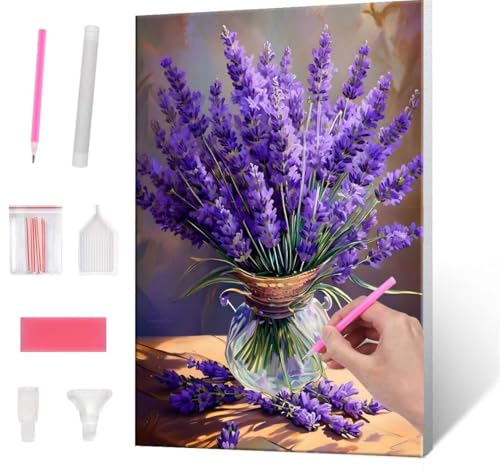 Diamond Painting Erwachsene Kinder, 5D Lavender Diamant Painting Bilder Anfänger, DIY Runder Vollbohrer Diamanten Malerei Stickerei Set Kreuzstich Frauen Geschenke Home Wand Dekorieren 30x40cm H-962 von QIANLUOO