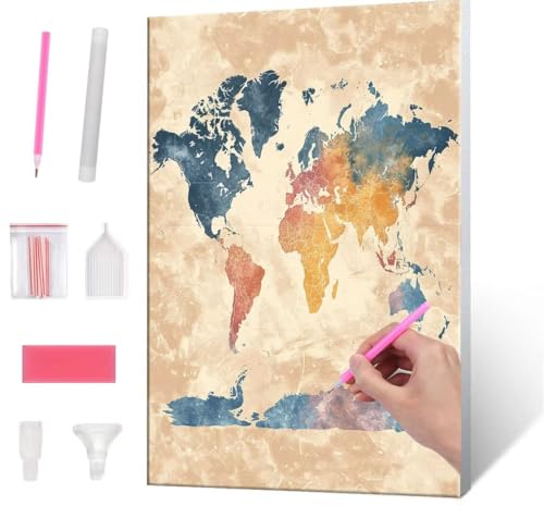 Diamond Painting Erwachsene Kinder, 5D Map Diamant Painting Bilder Anfänger, DIY Runder Vollbohrer Diamanten Malerei Stickerei Set Kreuzstich Frauen Geschenke Home Wand Dekorieren 50x70cm H-130 von QIANLUOO