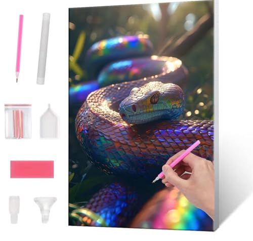 Diamond Painting Erwachsene Kinder, 5D Rainbow Snake Diamant Painting Bilder Anfänger, DIY Runder Vollbohrer Diamanten Malerei Stickerei Set Kreuzstich Geschenke Home Wand Dekorieren 30x40cm H-58 von QIANLUOO