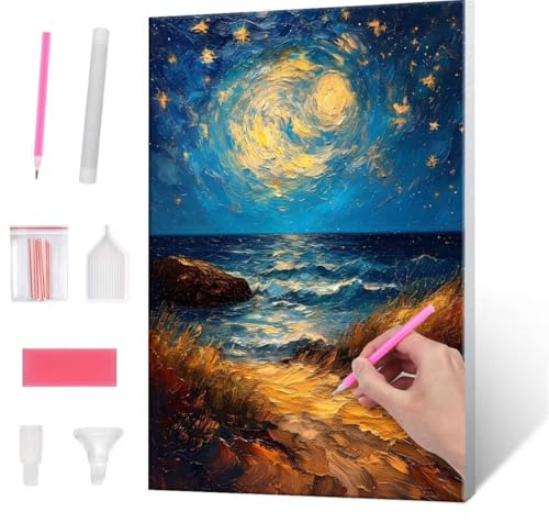 Diamond Painting Erwachsene Kinder, 5D Starry Sky Waves Diamant Painting Bilder Anfänger, DIY Runder Vollbohrer Diamanten Malerei Stickerei Set Kreuzstich Geschenke Home Wand Dekorieren 30x40cm H-946 von QIANLUOO