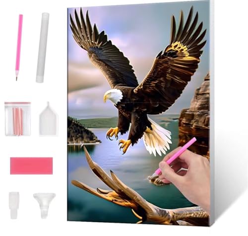 Diamond Painting Erwachsene Kinder, 5D eagle Diamant Painting Bilder Anfänger, DIY Runder Vollbohrer Diamanten Malerei Stickerei Set Kreuzstich Frauen Geschenke Home Wand Dekorieren 30x40cm H-563 von QIANLUOO