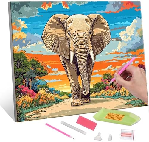 Diamond Painting Erwachsene Kinder, 5D elephant Diamant Painting Bilder Anfänger, DIY Runder Vollbohrer Diamanten Malerei Stickerei Set Kreuzstich Frauen Geschenke Home Wand Dekorieren 80x110cm H-124 von QIANLUOO