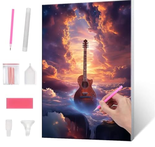 Diamond Painting Erwachsene Kinder, 5D guitar Diamant Painting Bilder Anfänger, DIY Runder Vollbohrer Diamanten Malerei Stickerei Set Kreuzstich Frauen Geschenke Home Wand Dekorieren 50x70cm H-425 von QIANLUOO