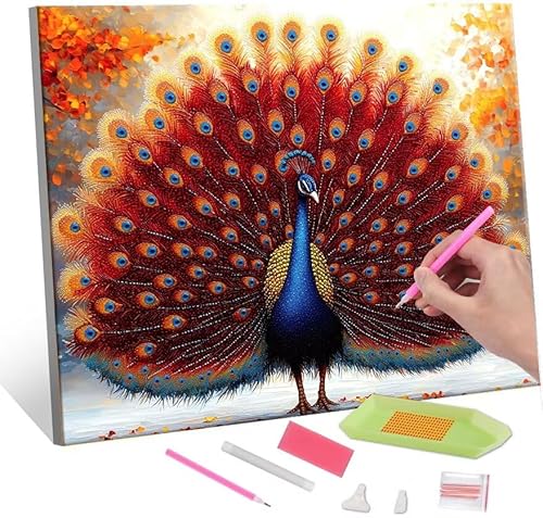 Diamond Painting Erwachsene Kinder, 5D peacock Diamant Painting Bilder Anfänger, DIY Runder Vollbohrer Diamanten Malerei Stickerei Set Kreuzstich Frauen Geschenke Home Wand Dekorieren 80x110cm H-517 von QIANLUOO