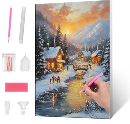 Diamond Painting Erwachsene Kinder, 5D snow scene Diamant Painting Bilder Anfänger, DIY Runder Vollbohrer Diamanten Malerei Stickerei Set Kreuzstich Frauen Geschenke Home Wand Dekorieren 30x40cm H-955 von QIANLUOO