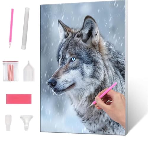 Diamond Painting Erwachsene Kinder, 5D snow wolf Diamant Painting Bilder Anfänger, DIY Runder Vollbohrer Diamanten Malerei Stickerei Set Kreuzstich Frauen Geschenke Home Wand Dekorieren 30x40cm H-959 von QIANLUOO