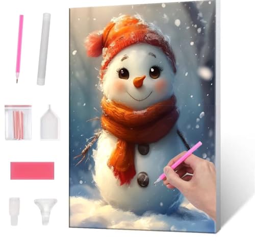 Diamond Painting Erwachsene Kinder, 5D snowman Diamant Painting Bilder Anfänger, DIY Runder Vollbohrer Diamanten Malerei Stickerei Set Kreuzstich Frauen Geschenke Home Wand Dekorieren 30x40cm H-960 von QIANLUOO