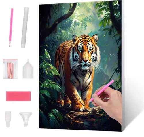 Diamond Painting Erwachsene Kinder, 5D tiger Diamant Painting Bilder Anfänger, DIY Runder Vollbohrer Diamanten Malerei Stickerei Set Kreuzstich Frauen Geschenke Home Wand Dekorieren 30x40cm H-550 von QIANLUOO