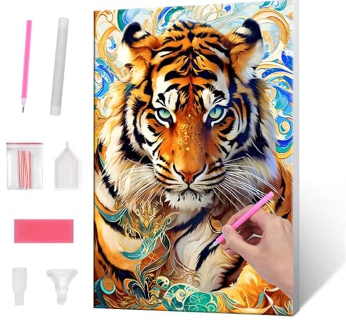 Diamond Painting Erwachsene Kinder, 5D tiger Diamant Painting Bilder Anfänger, DIY Runder Vollbohrer Diamanten Malerei Stickerei Set Kreuzstich Frauen Geschenke Home Wand Dekorieren 30x40cm H-551 von QIANLUOO